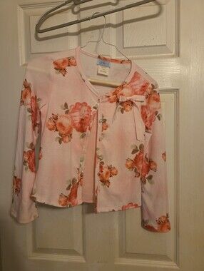 Girl Code Vntg Girls Size Small Pink Cardigan W/Roses Attached Pink Under Shirt